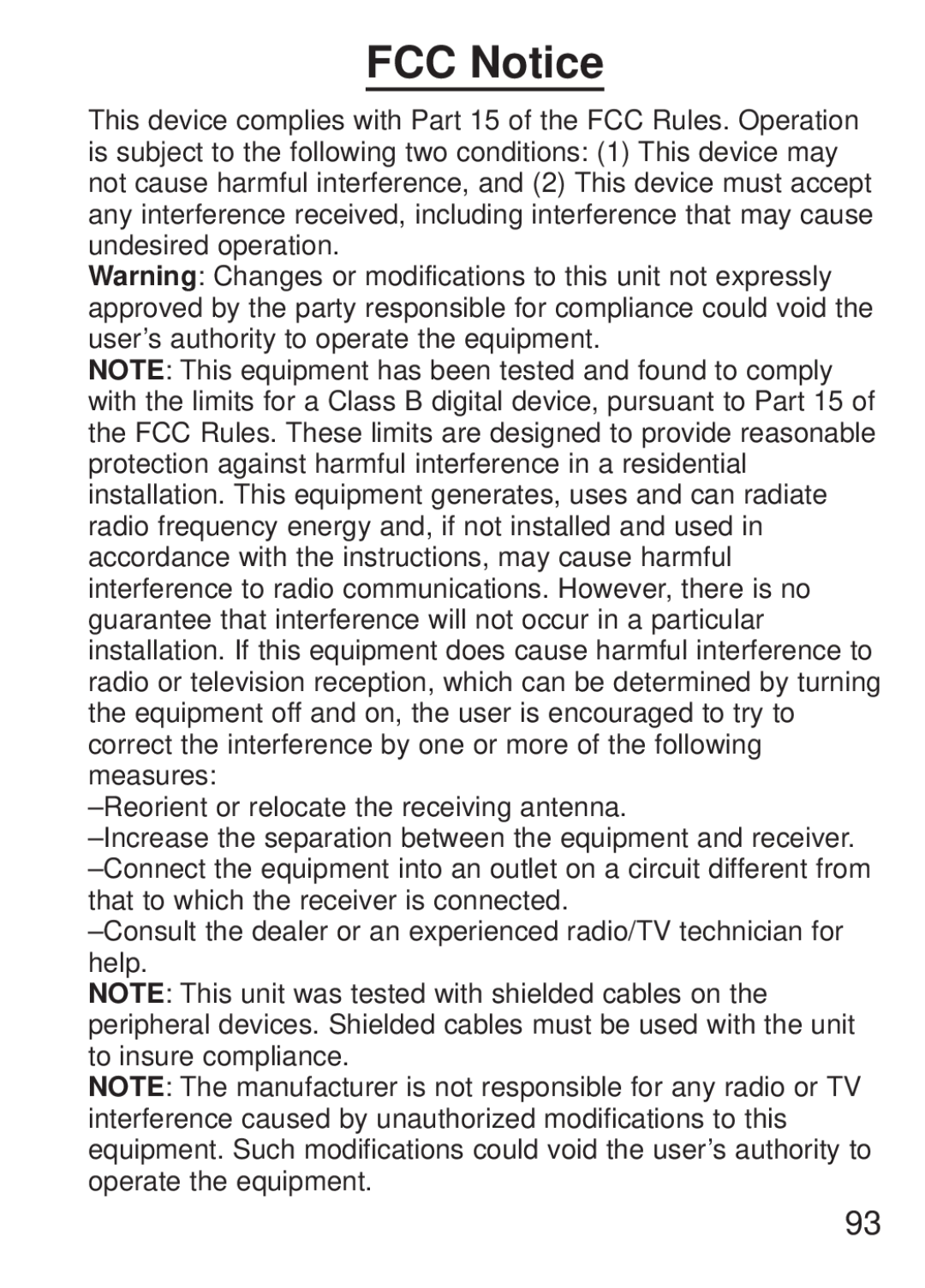 Franklin FQS-1870 manual FCC Notice 