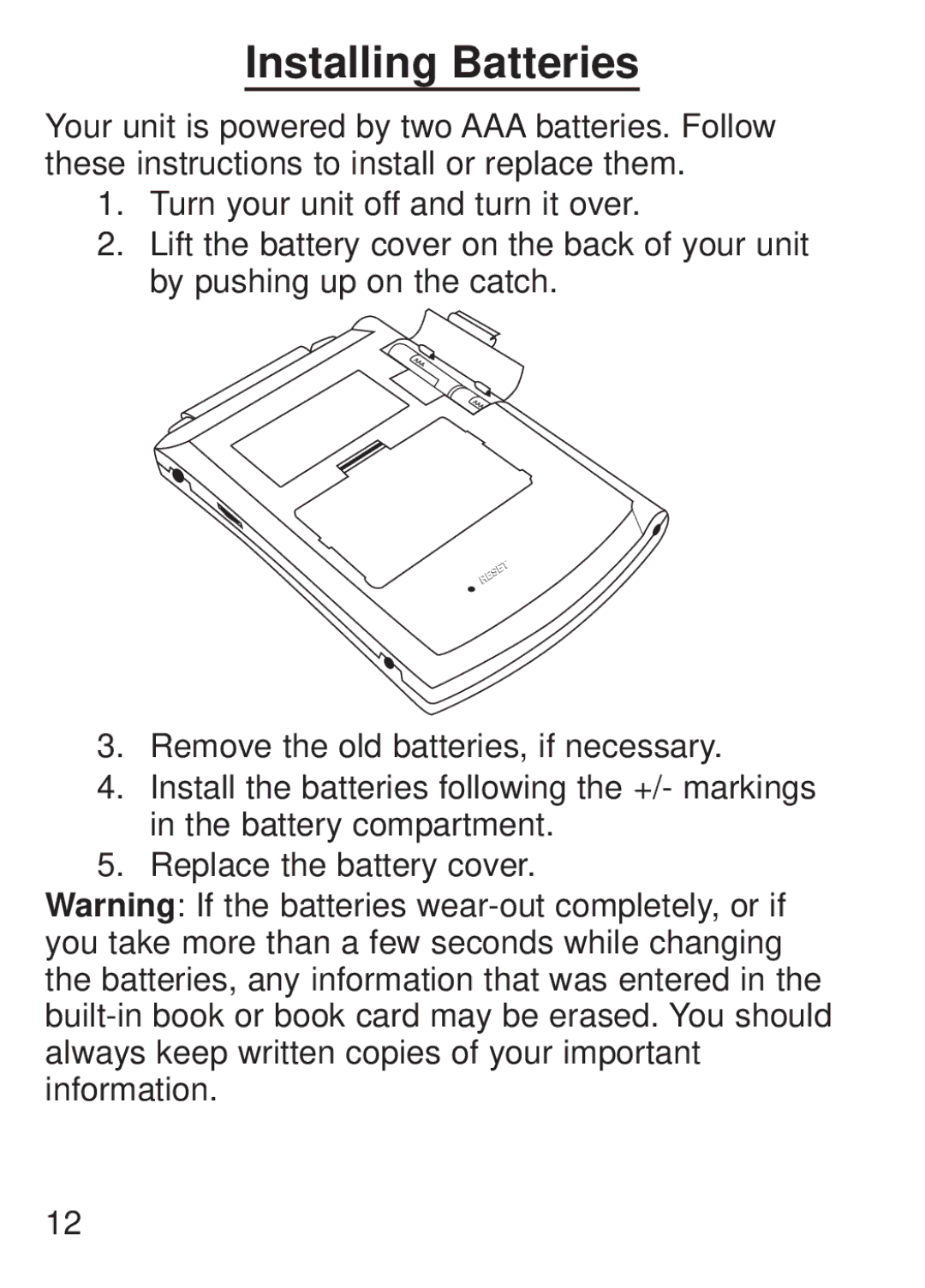 Franklin FQS-1870 manual Installing Batteries 