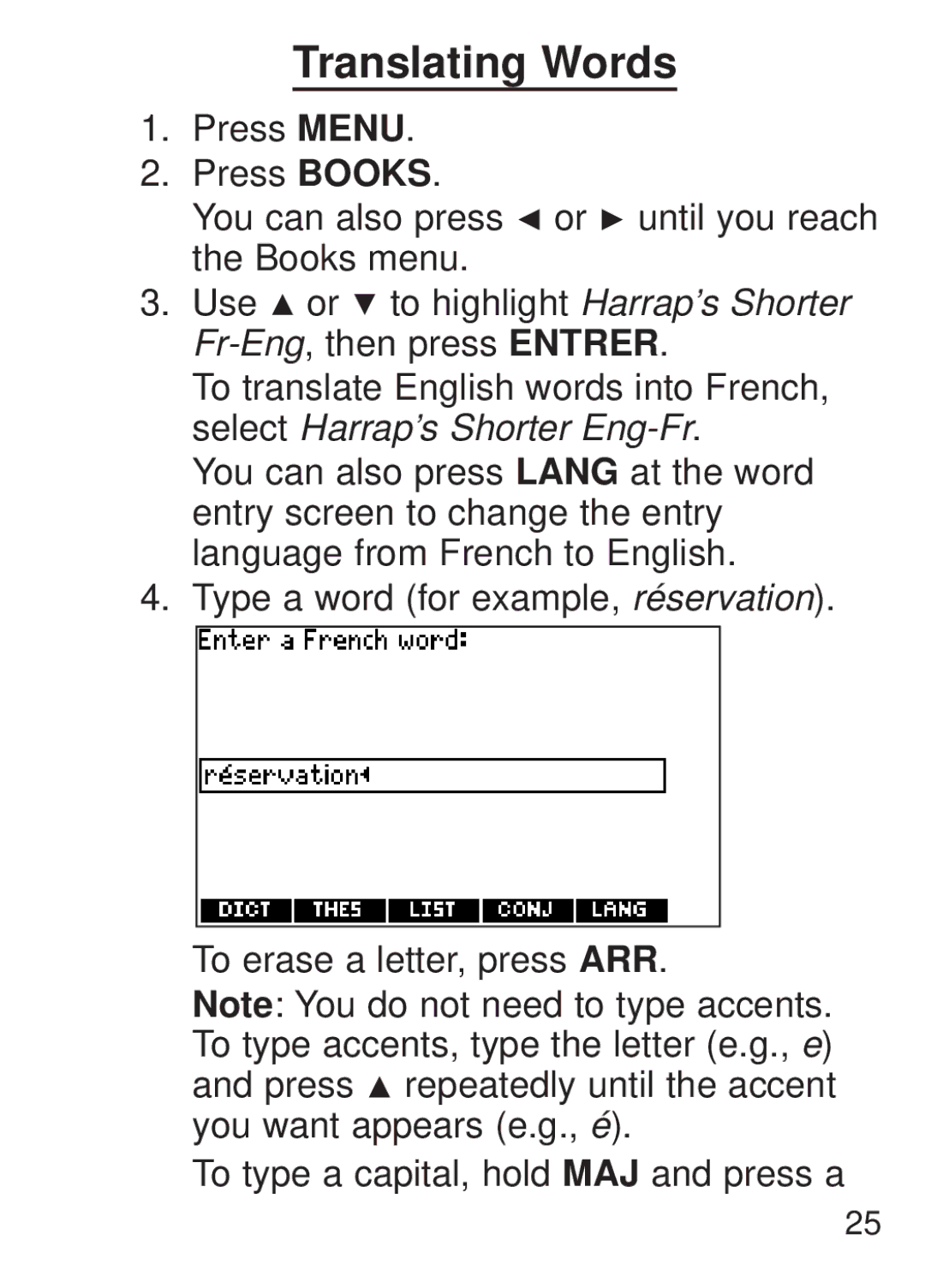 Franklin FQS-1870 manual Translating Words 