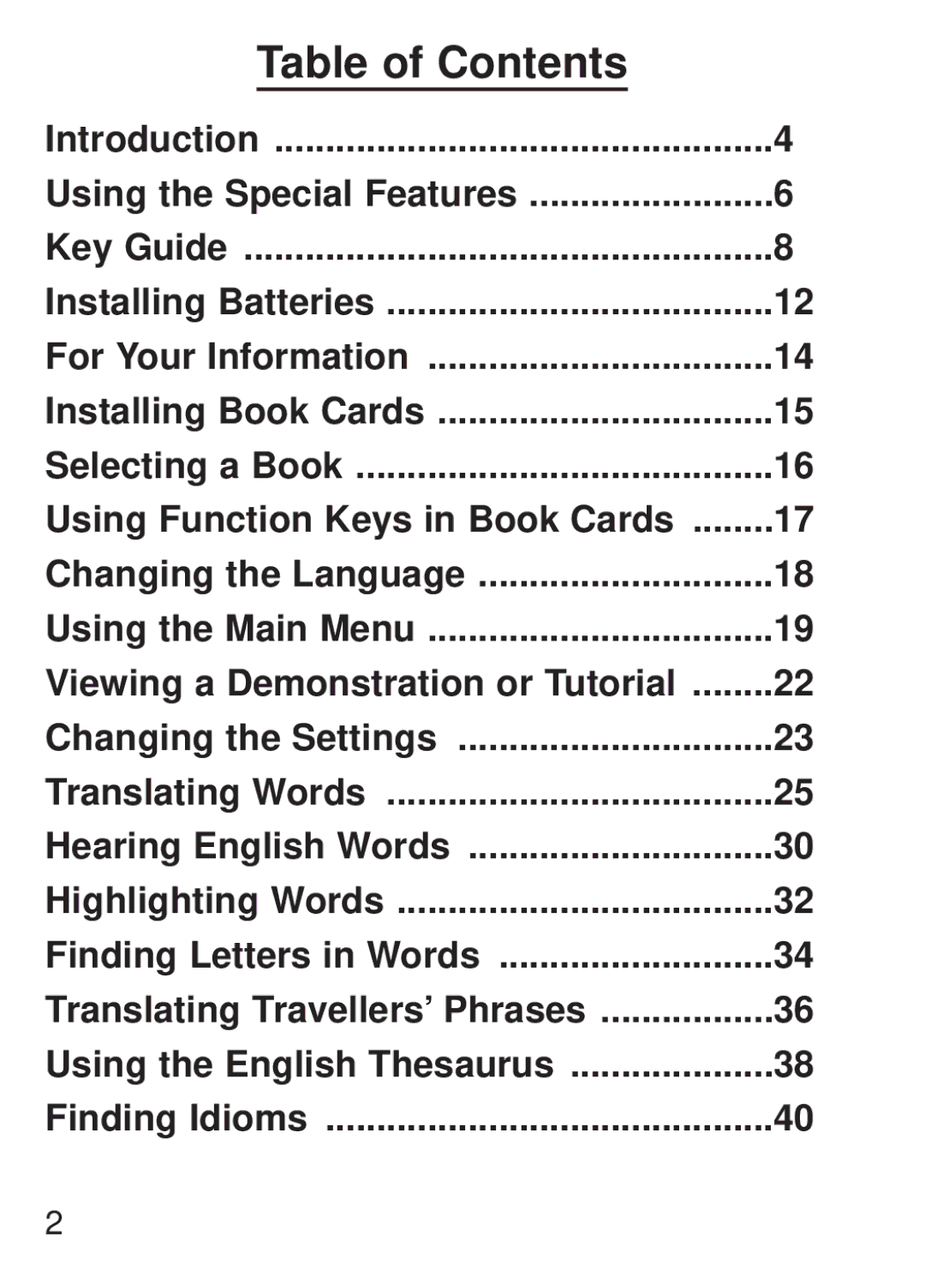 Franklin FQS-1870 manual Table of Contents 