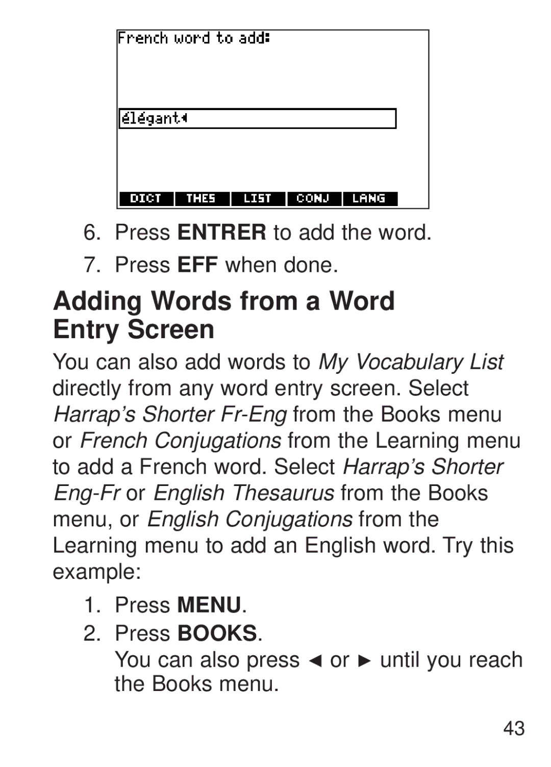 Franklin FQS-1870 manual Adding Words from a Word Entry Screen 