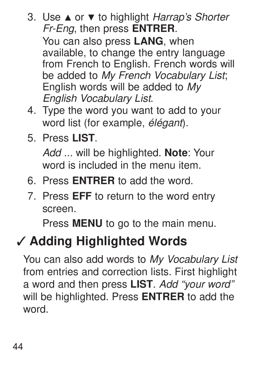 Franklin FQS-1870 manual Adding Highlighted Words 