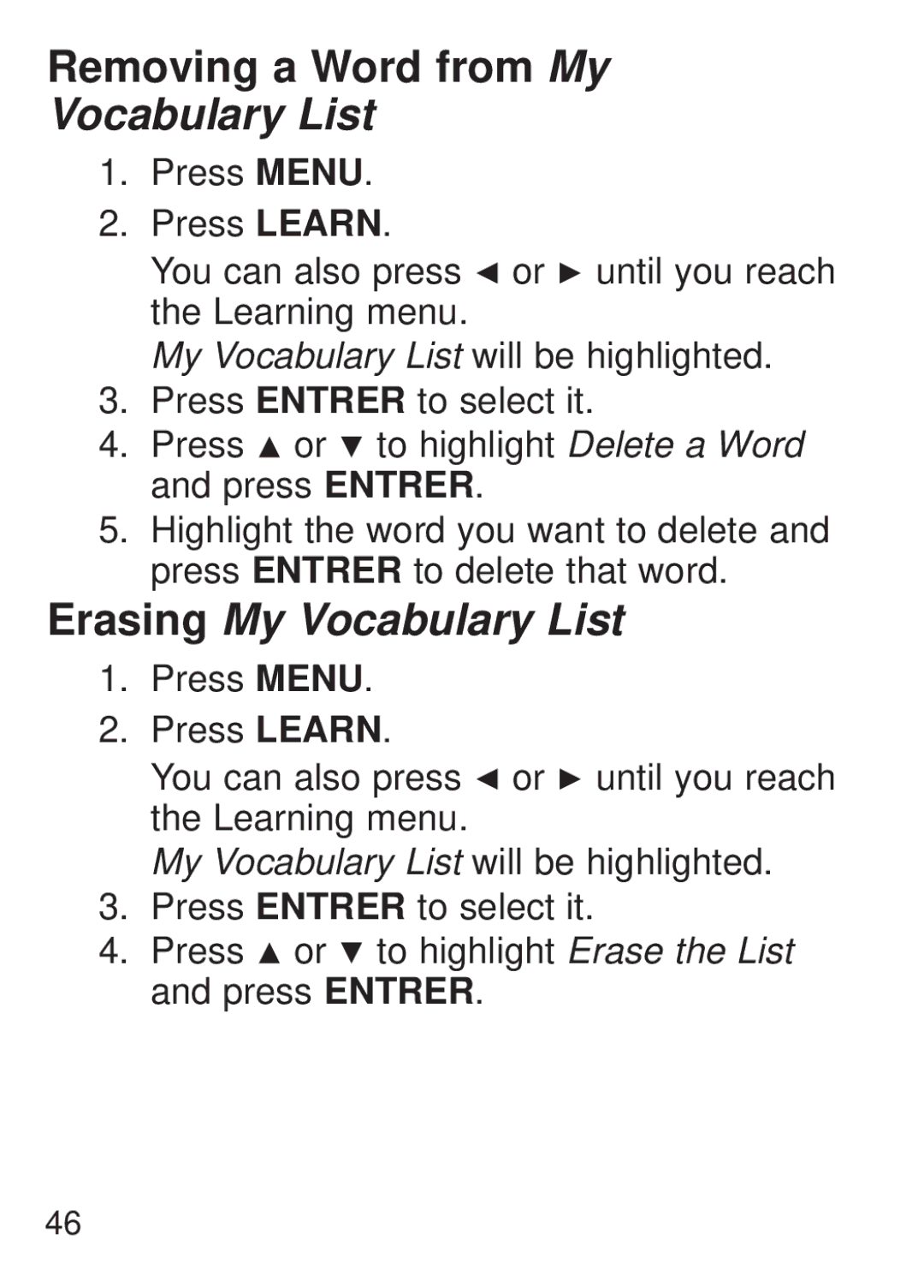 Franklin FQS-1870 manual Removing a Word from My, Vocabulary List 