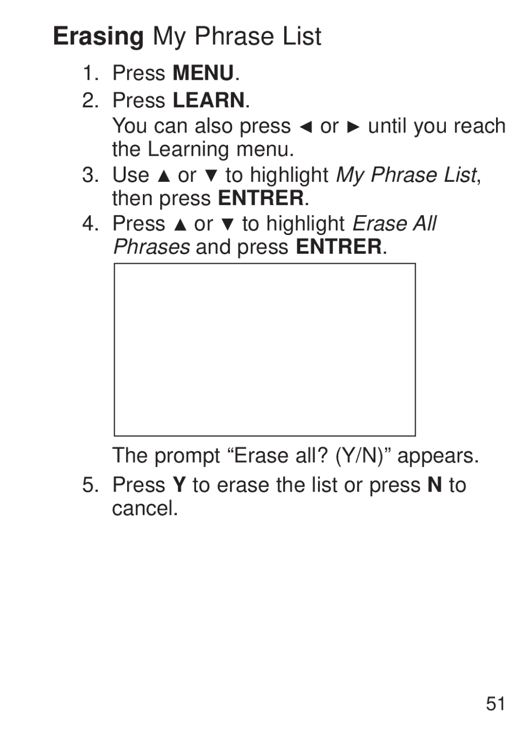 Franklin FQS-1870 manual Erasing My Phrase List 