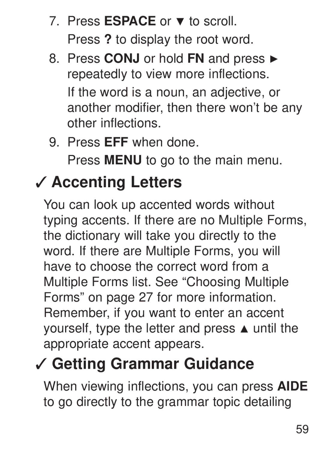 Franklin FQS-1870 manual Accenting Letters, Getting Grammar Guidance 