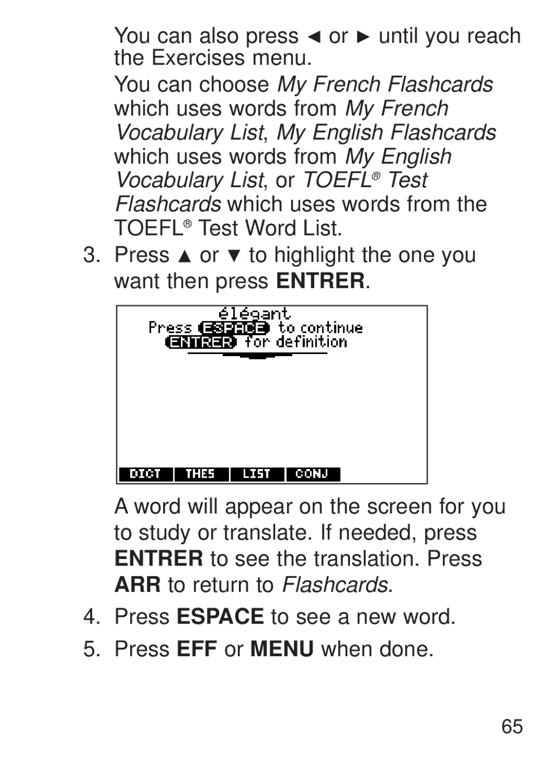 Franklin FQS-1870 manual You can also press or until you reach the Exercises menu 