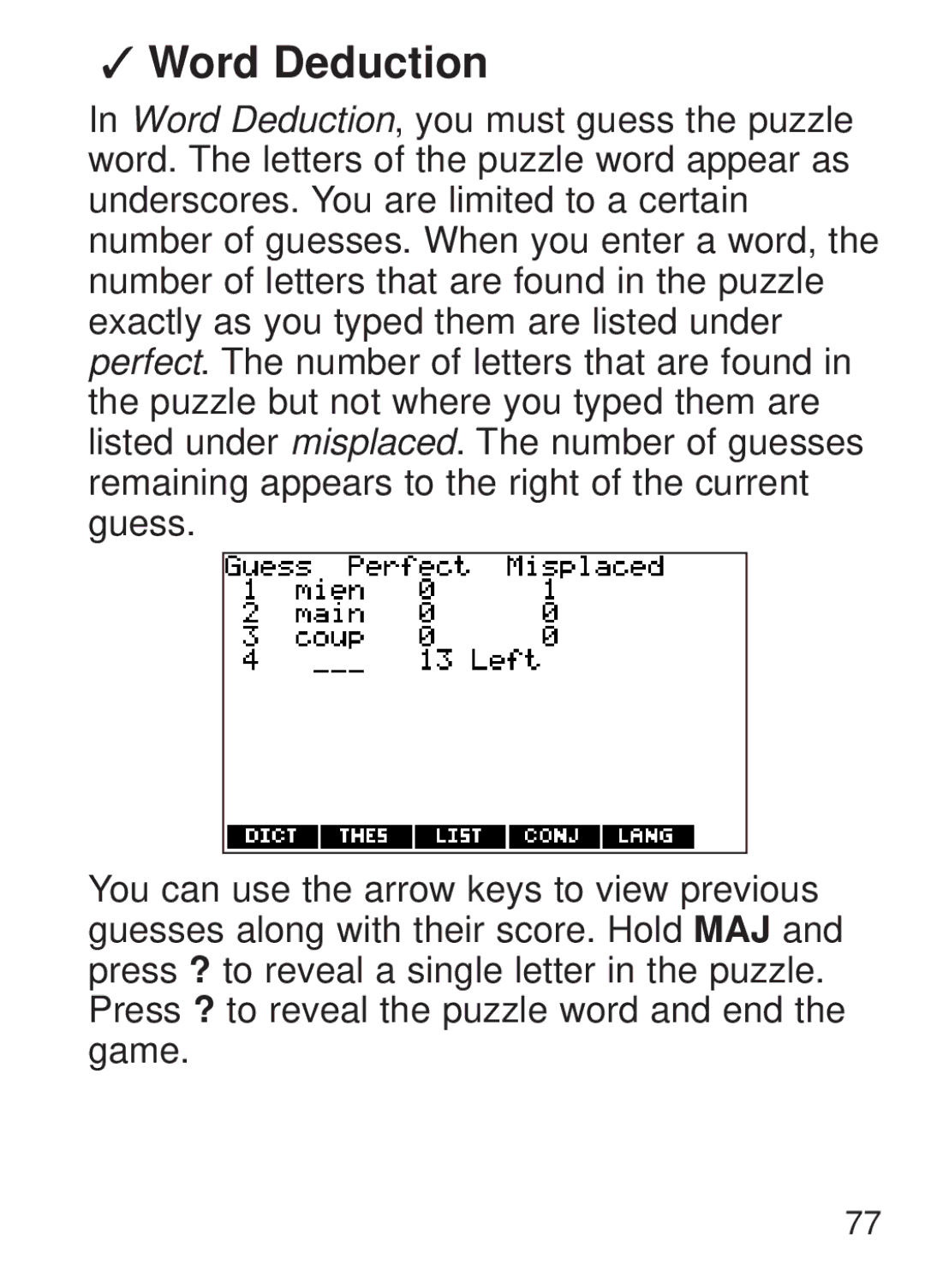 Franklin FQS-1870 manual Word Deduction 