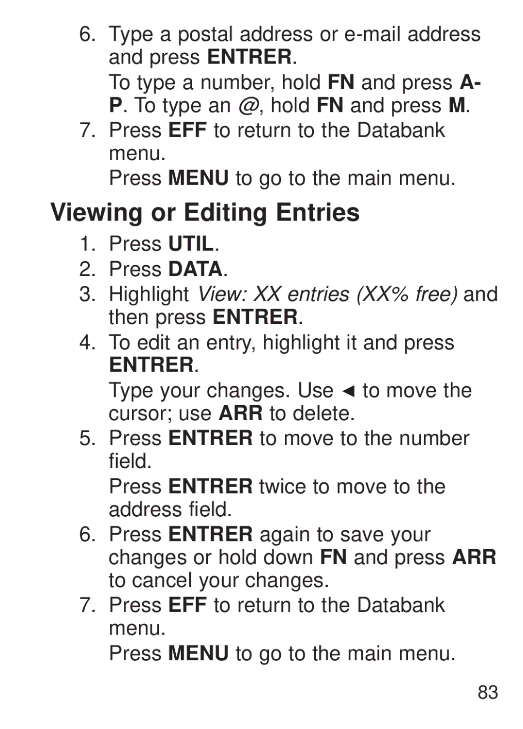 Franklin FQS-1870 manual Viewing or Editing Entries 