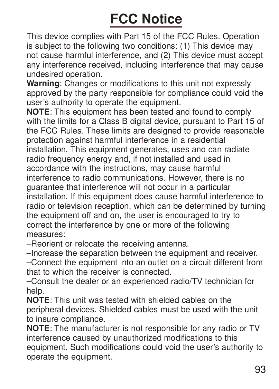 Franklin FQS-1870 manual FCC Notice 