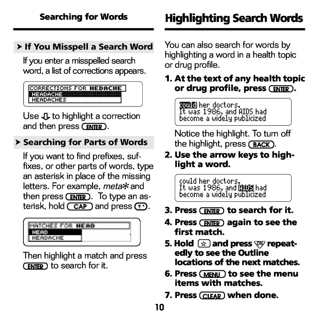 Franklin GWH-2055 manual Highlighting Search Words, then press, terisk, hold, and press ? 