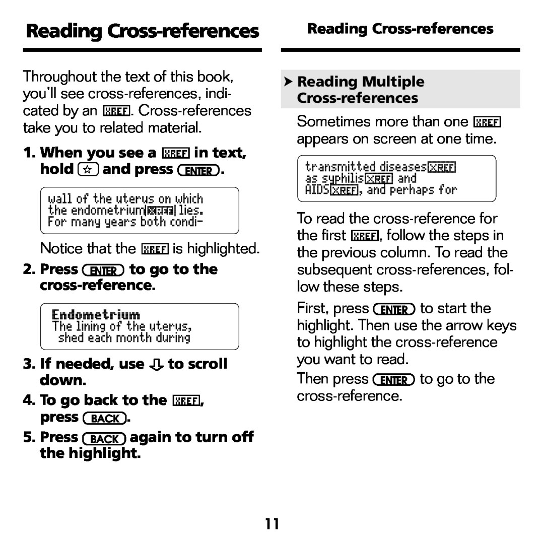 Franklin GWH-2055 manual Reading Cross-references, Notice that the is highlighted, To read the cross-reference for 