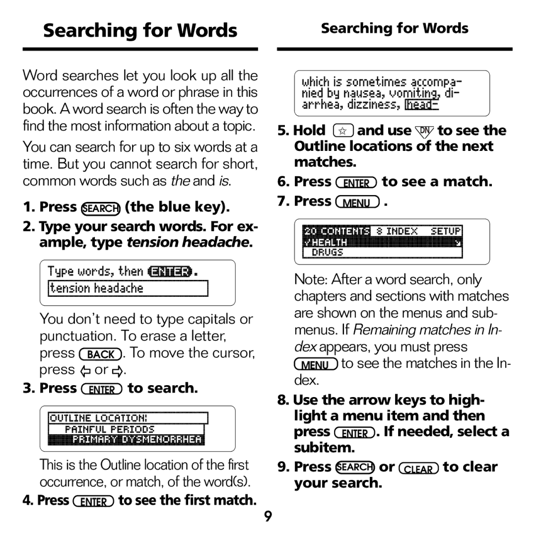 Franklin GWH-2055 manual Searching for Words, Press Enter to search 