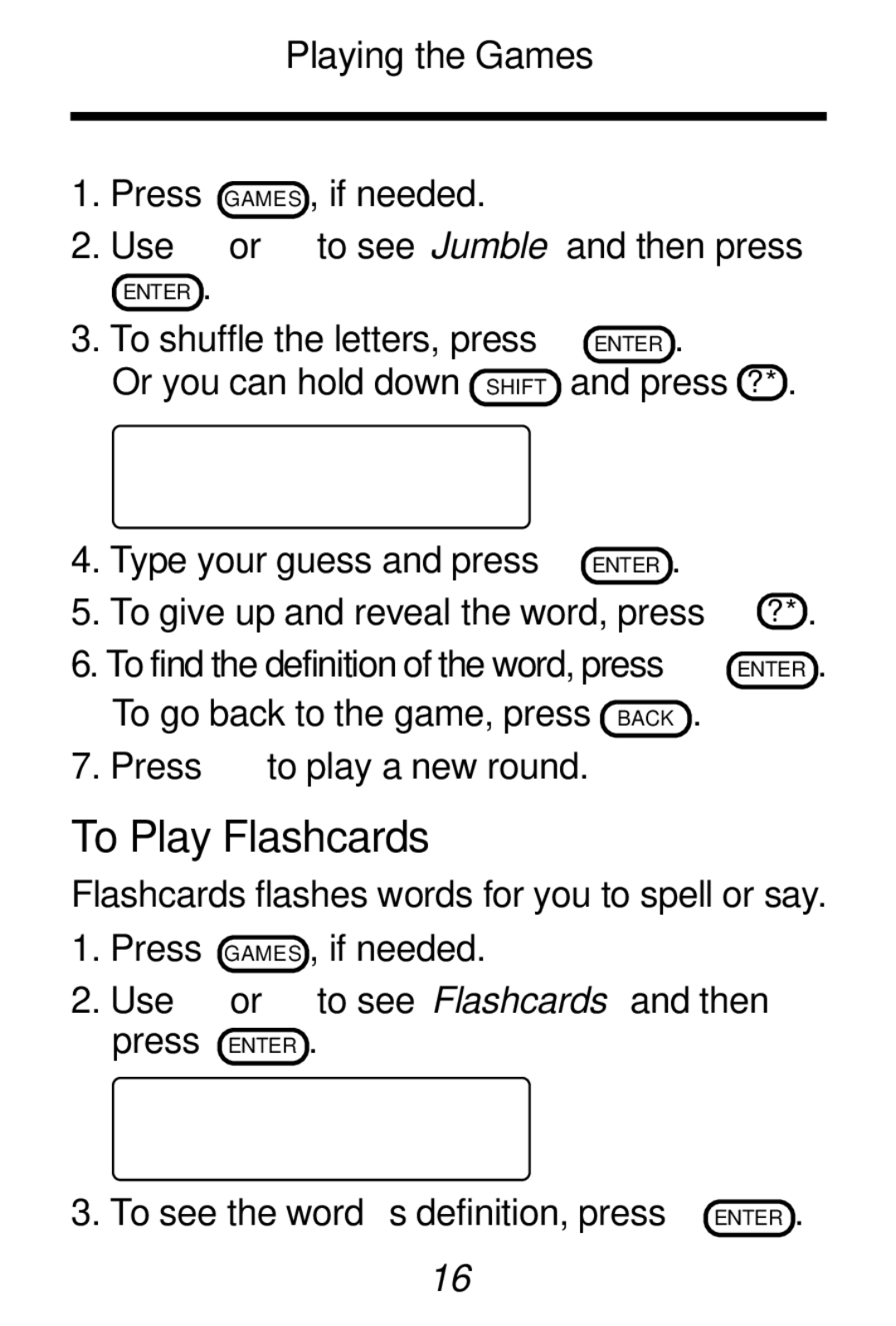 Franklin HW-216 manual To Play Flashcards 