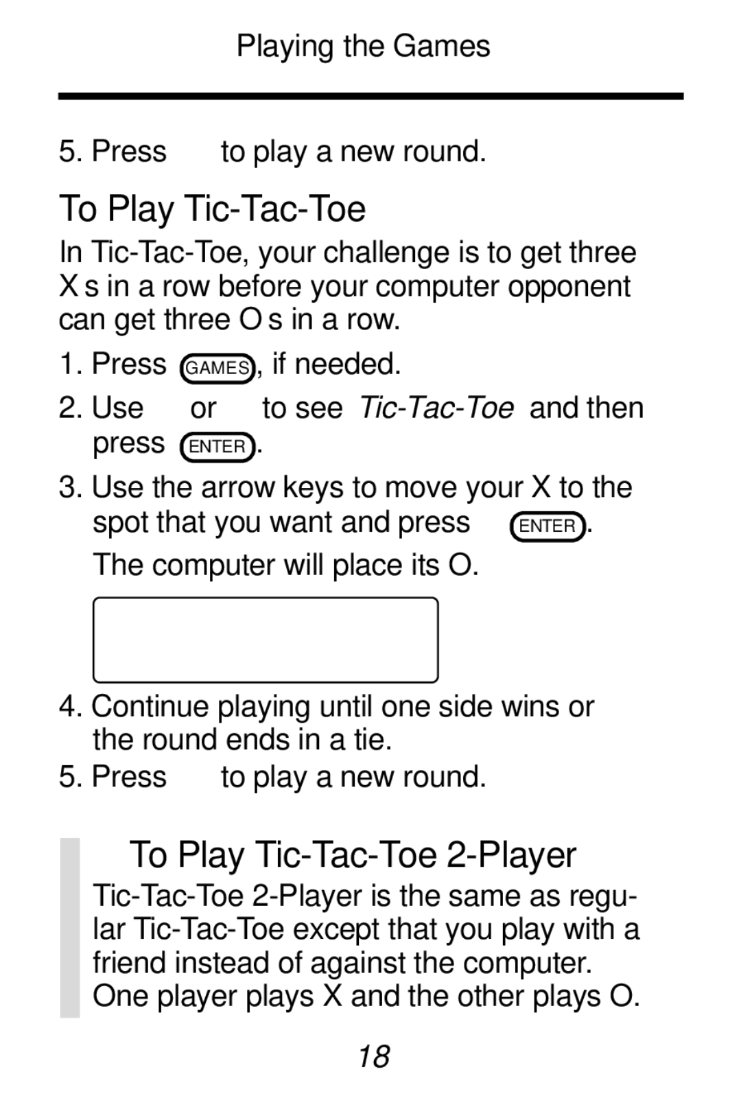 Franklin HW-216 manual To Play Tic-Tac-Toe 2-Player 