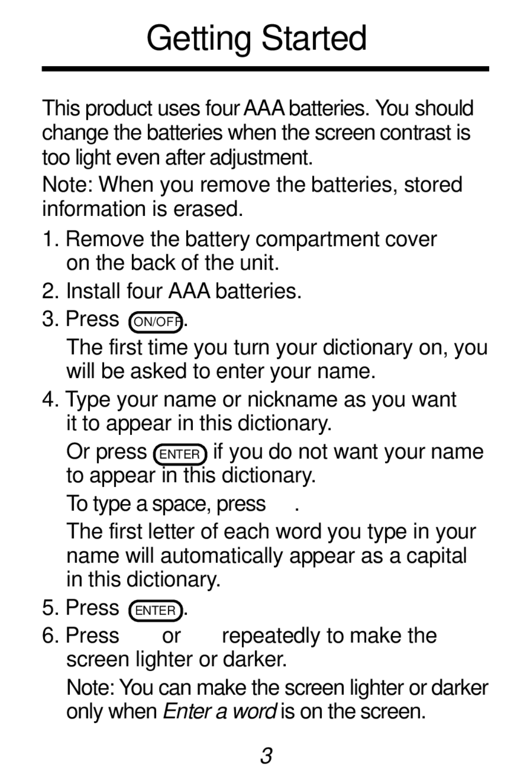 Franklin HW-216 manual Getting Started 