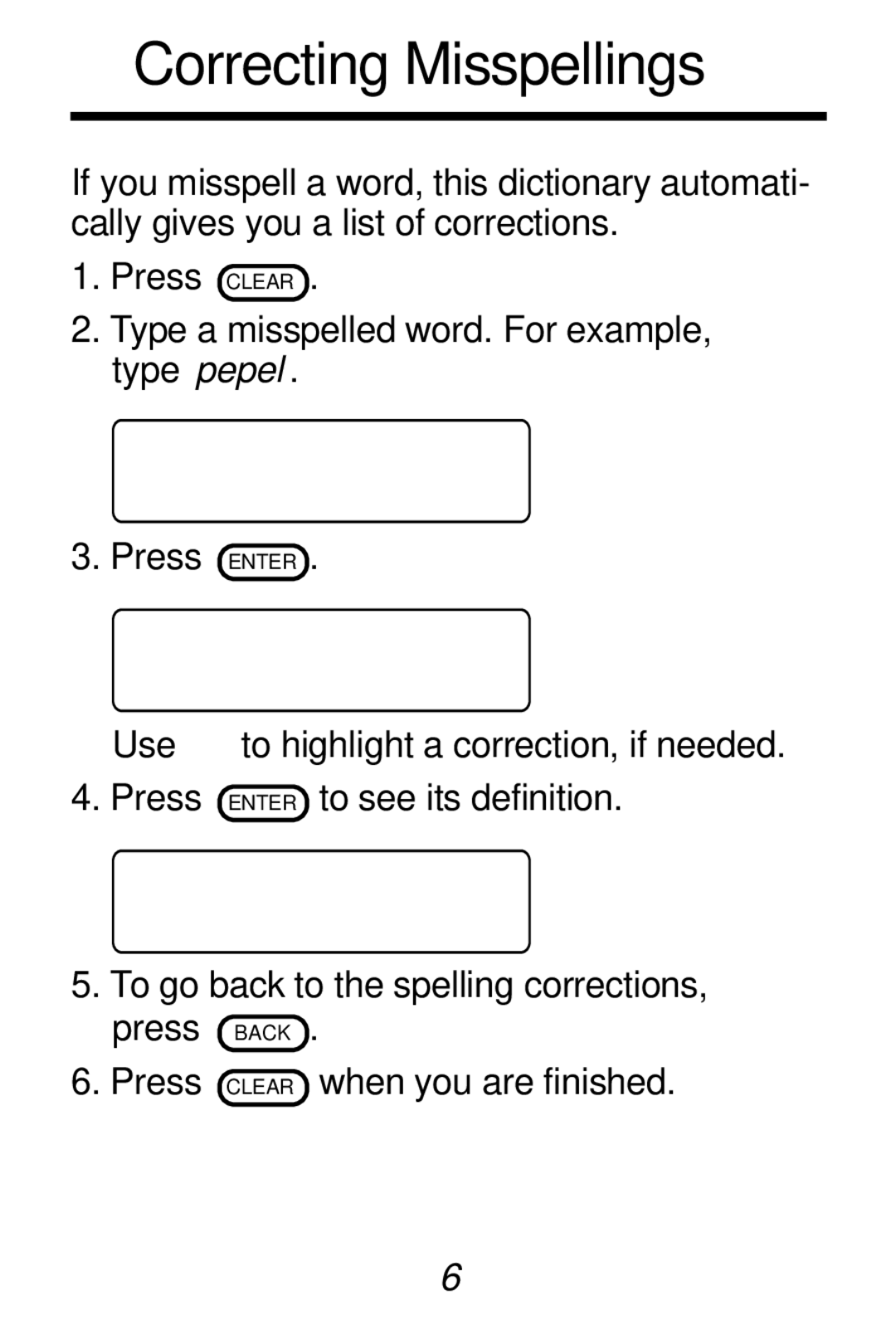 Franklin HW-216 manual Correcting Misspellings 