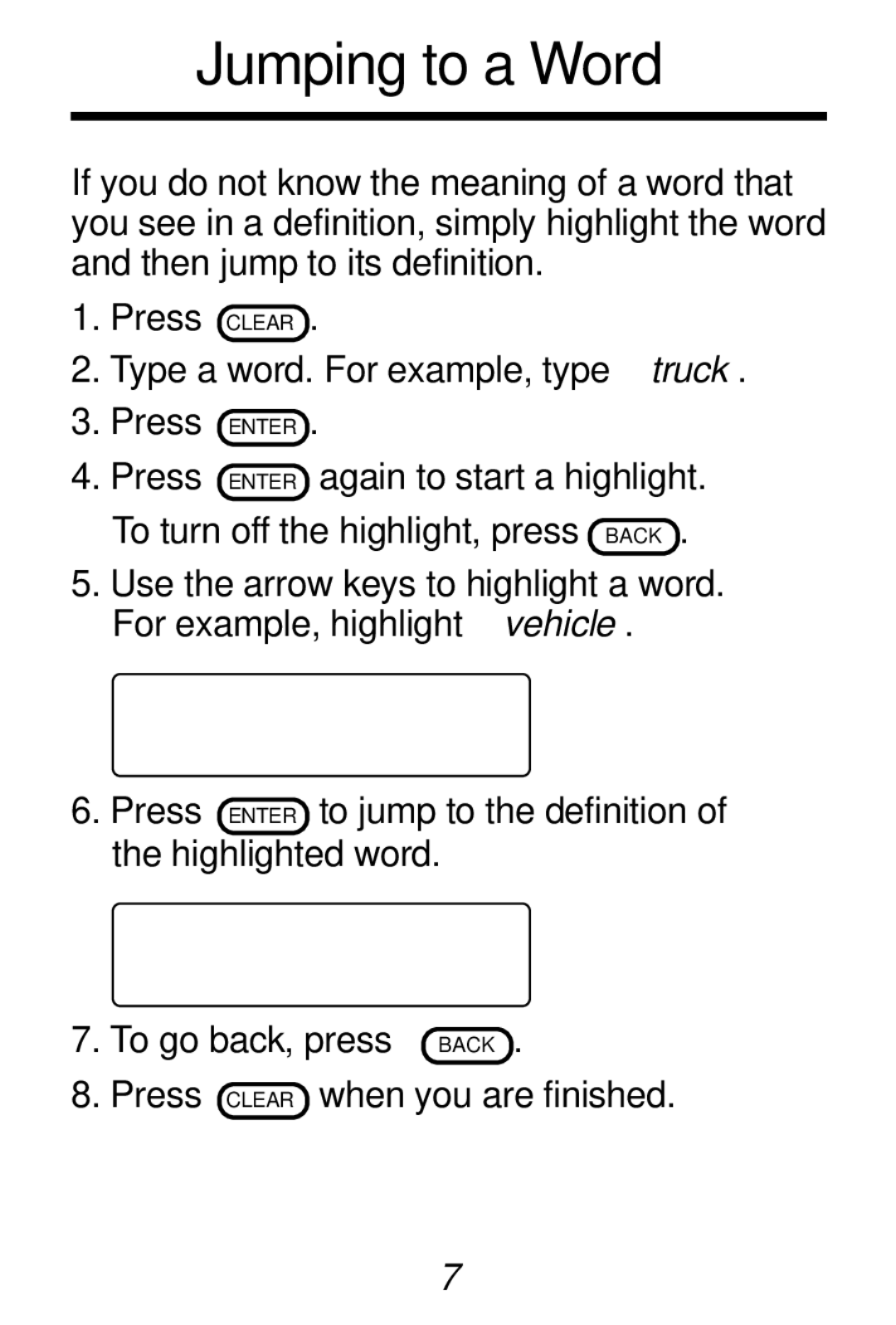 Franklin HW-216 manual Jumping to a Word 