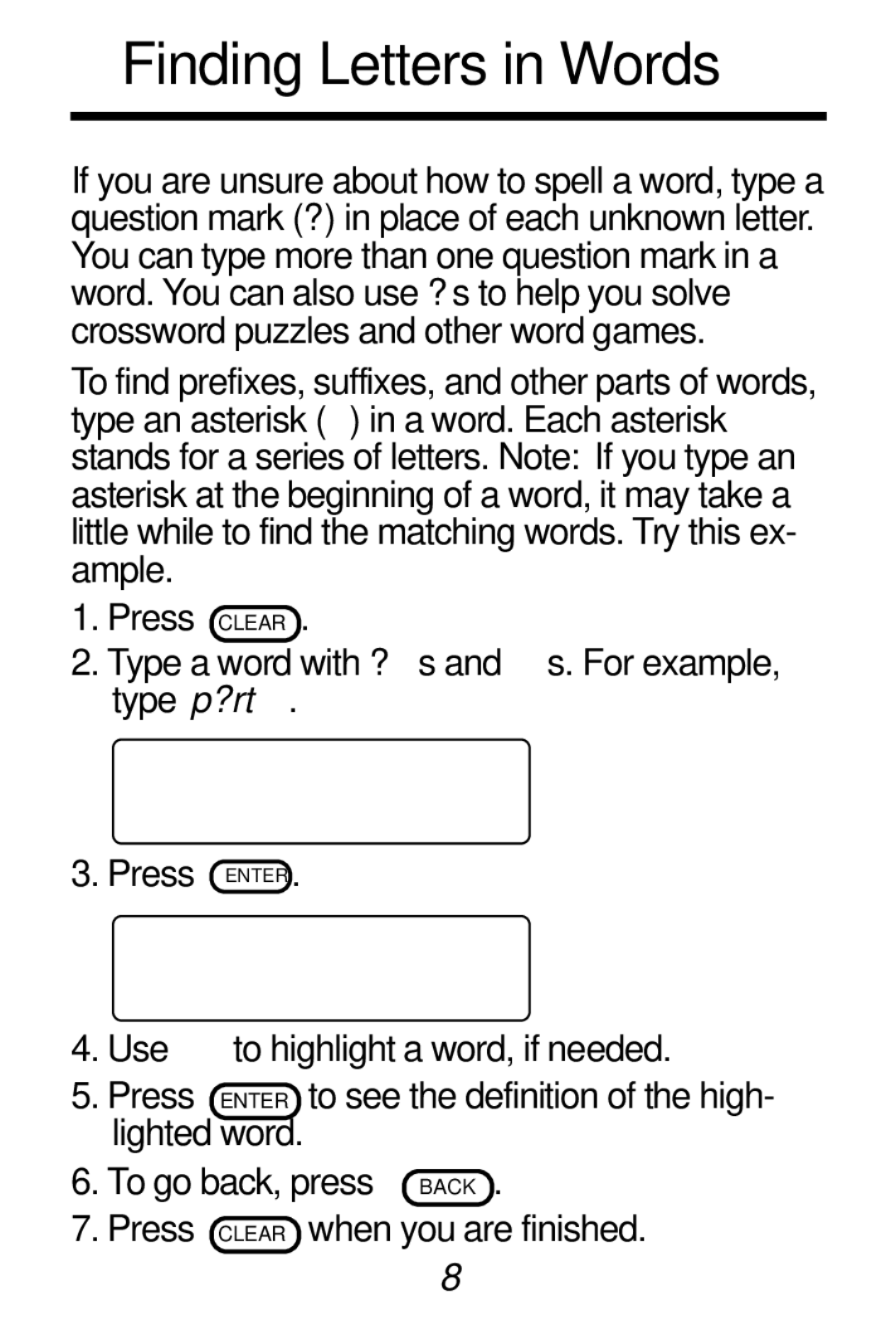 Franklin HW-216 manual Finding Letters in Words 