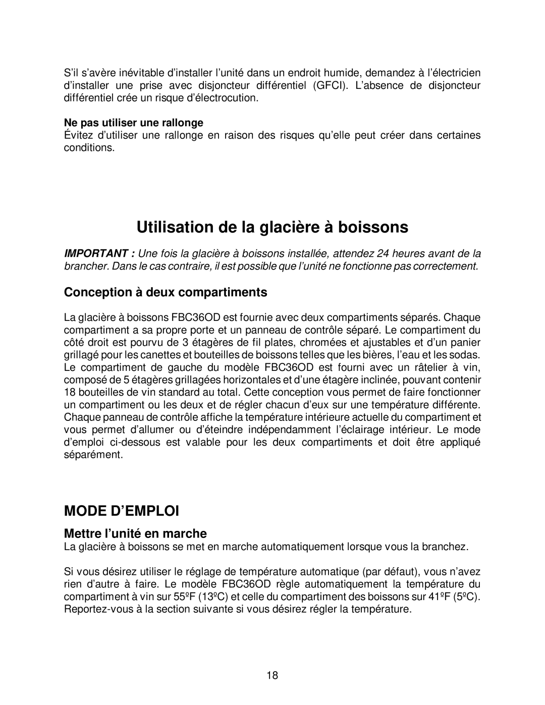 Franklin Industries, L.L.C FBC36OD manual Utilisation de la glacière à boissons, Conception à deux compartiments 