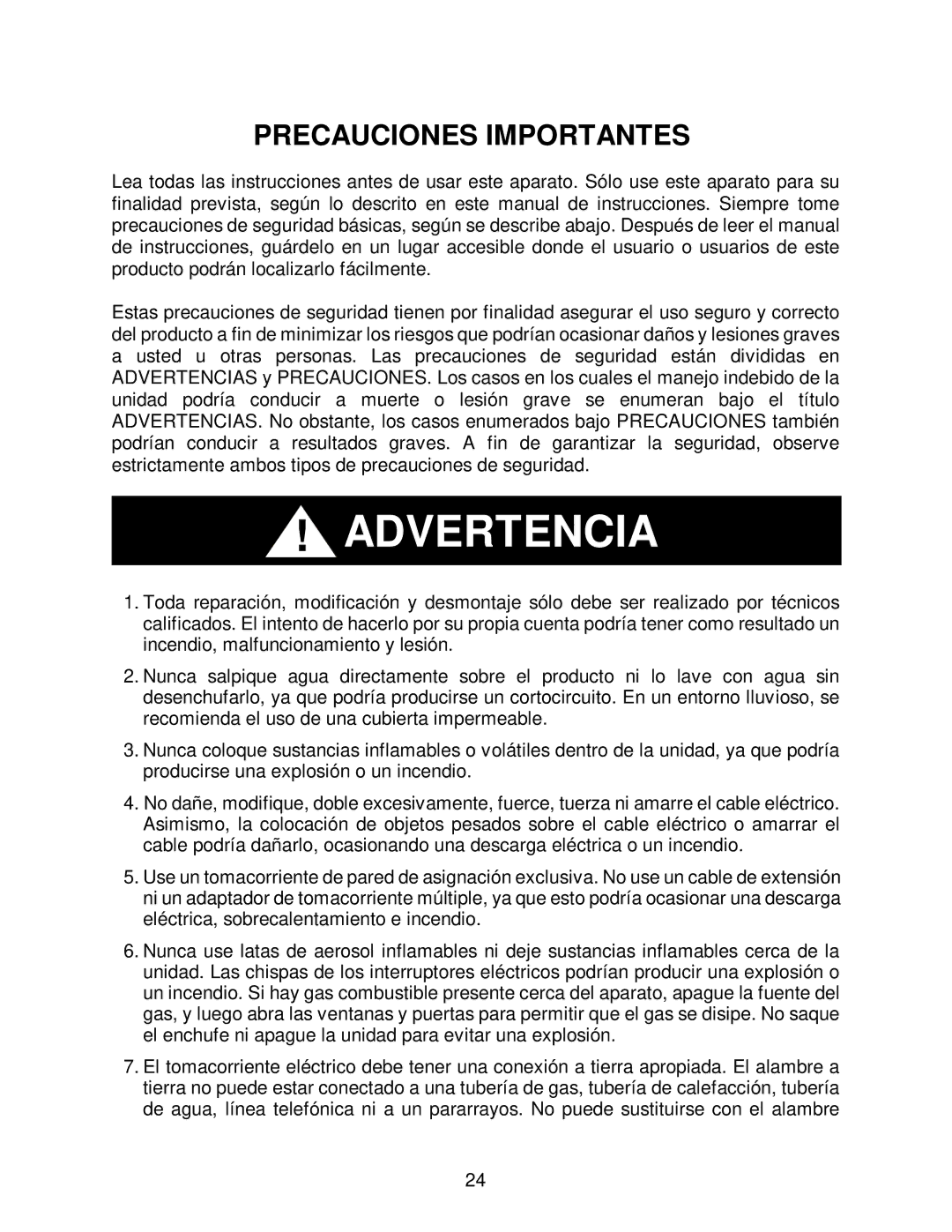 Franklin Industries, L.L.C FBC36OD manual Advertencia 