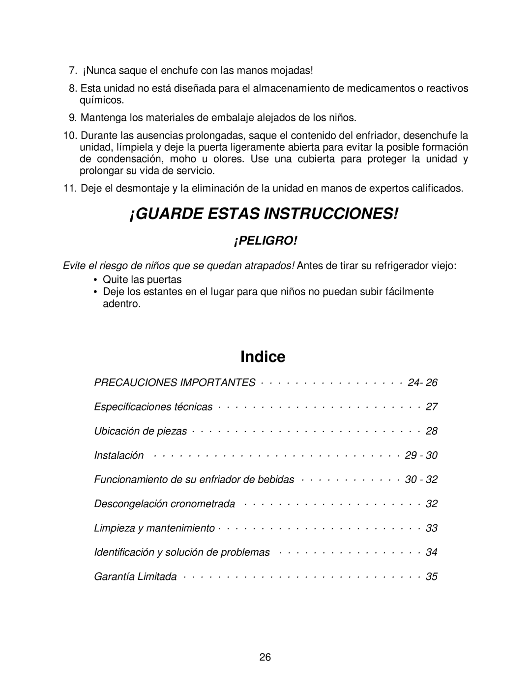 Franklin Industries, L.L.C FBC36OD manual ¡GUARDE Estas Instrucciones, Indice 