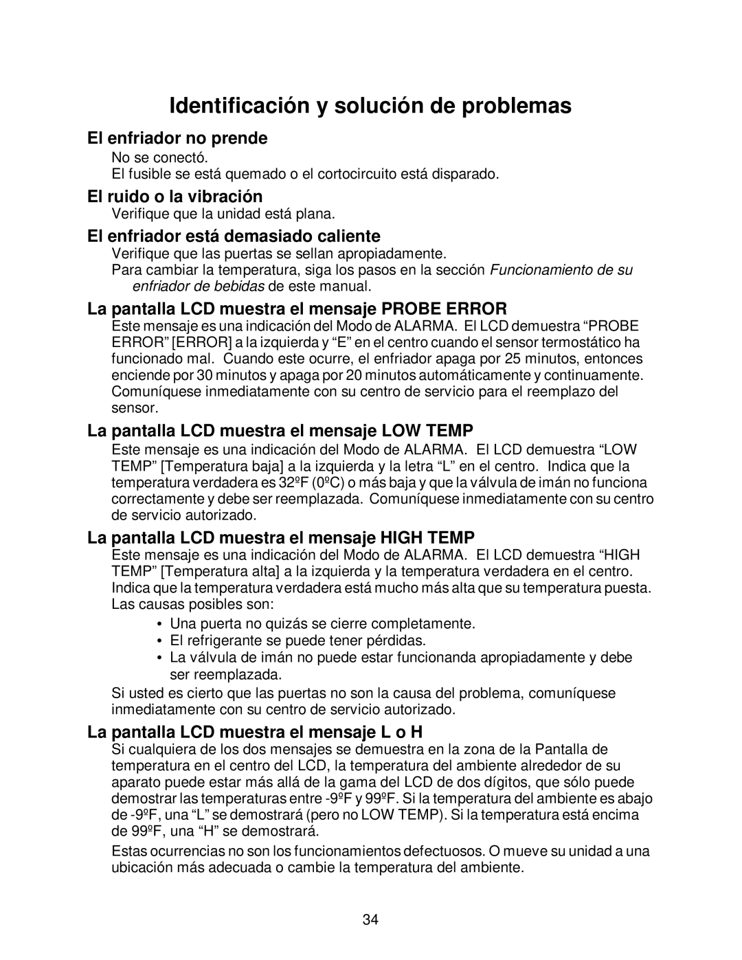 Franklin Industries, L.L.C FBC36OD manual Identificación y solución de problemas 