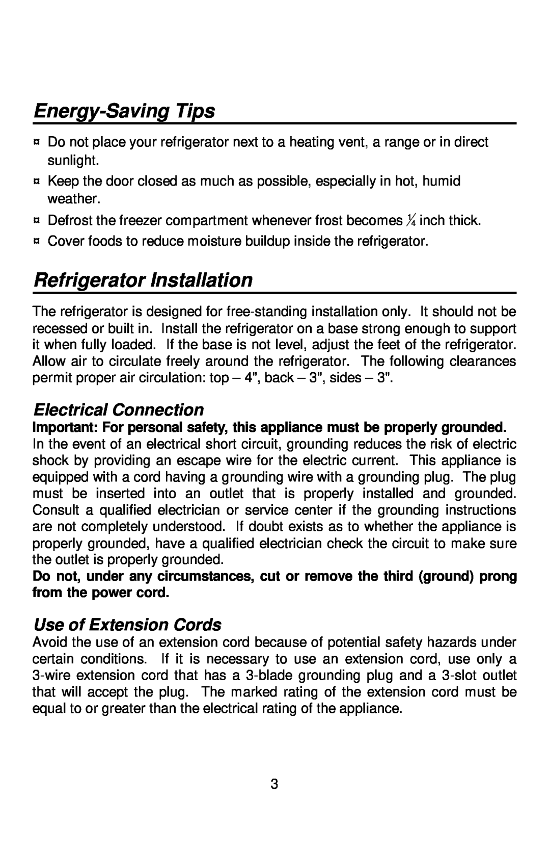 Franklin Industries, L.L.C FC-380 Series manual Energy-SavingTips, Refrigerator Installation, Electrical Connection 