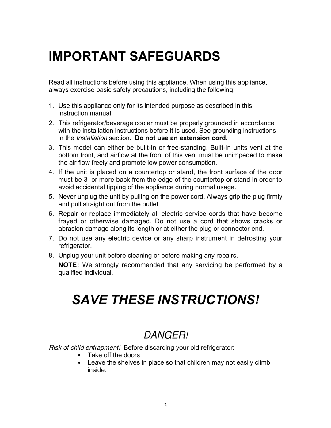 Franklin Industries, L.L.C FCR36OD manual Important Safeguards 