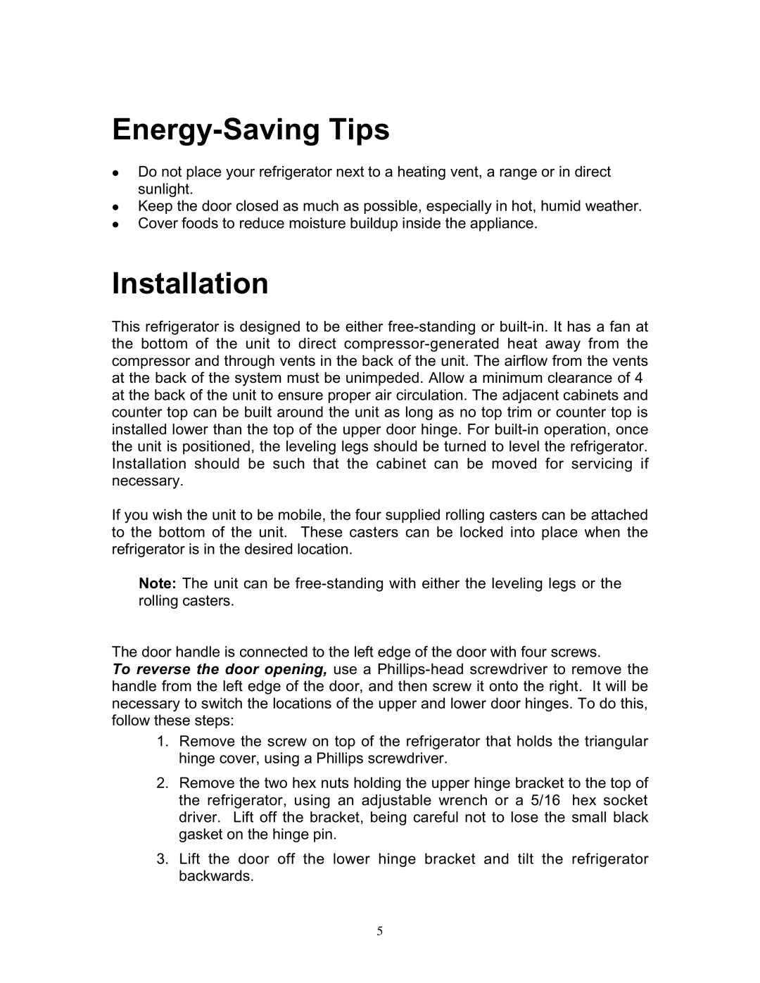 Franklin Industries, L.L.C FCR36OD manual Energy-Saving Tips, Installation 