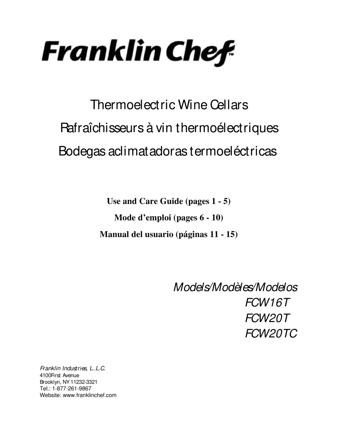 Franklin Industries, L.L.C manual FCW16T FCW20T FCW20TC 