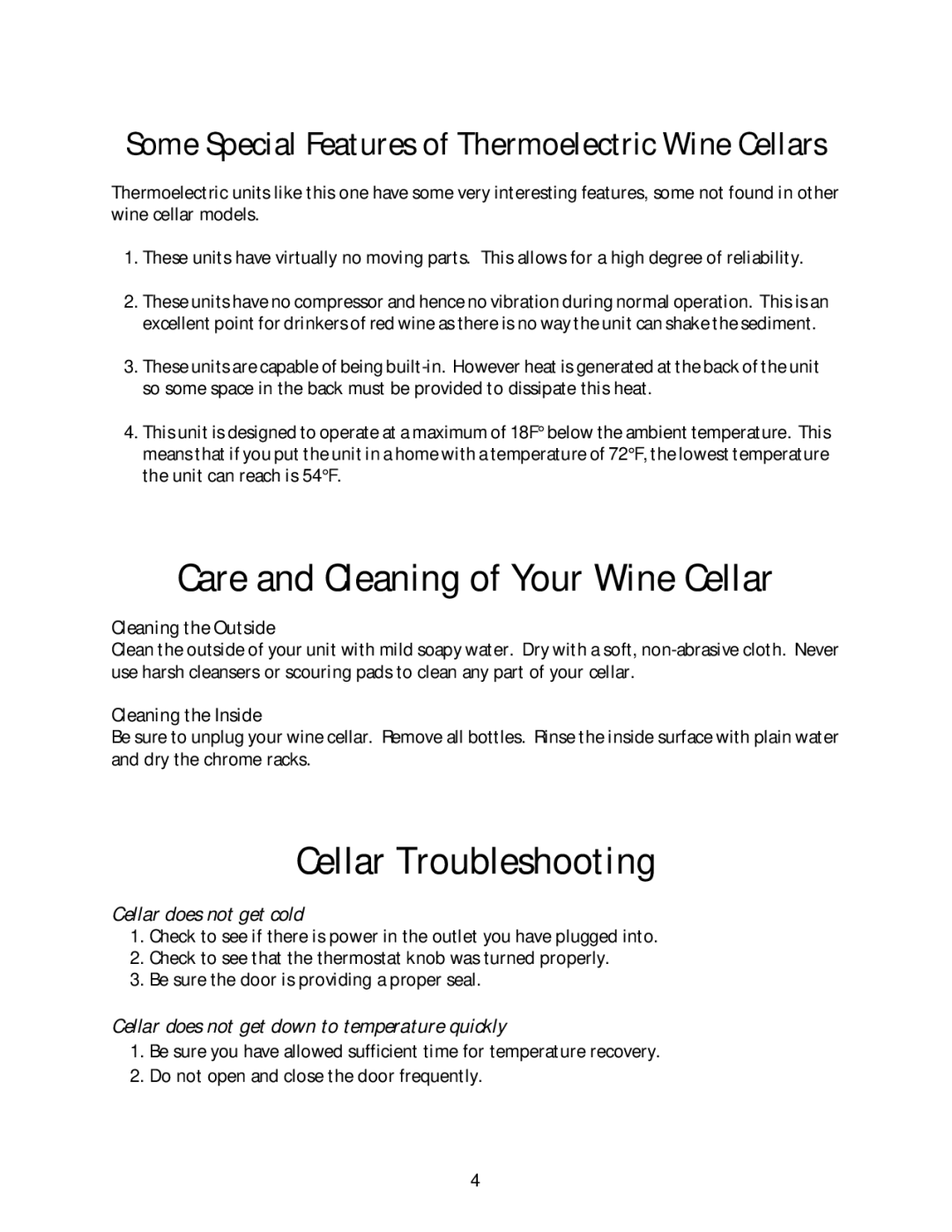 Franklin Industries, L.L.C FCW20T Care and Cleaning of Your Wine Cellar, Cellar Troubleshooting, Cleaning the Outside 