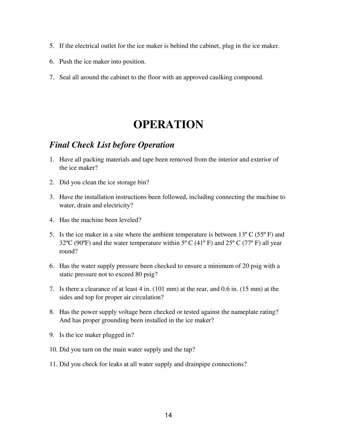 Franklin Industries, L.L.C FIM90, FIM120 user manual Final Check List before Operation 