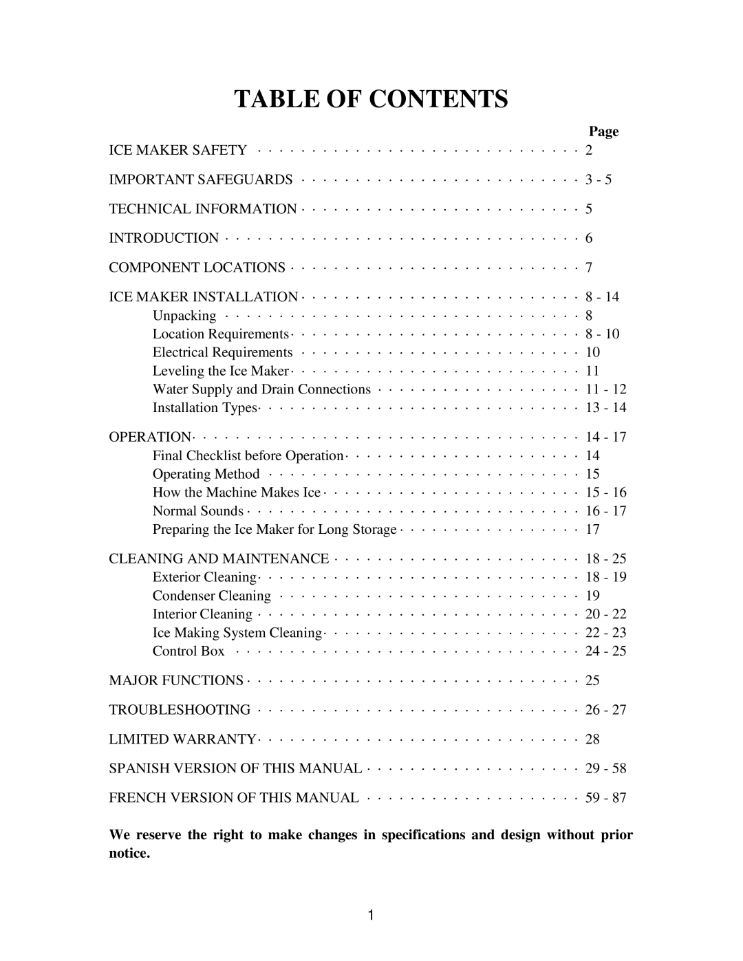 Franklin Industries, L.L.C FIM120, FIM90 user manual Table of Contents 