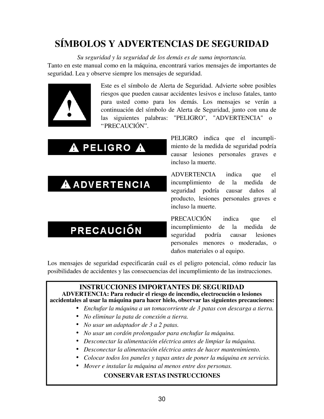 Franklin Industries, L.L.C FIM120, FIM90 user manual Símbolos Y Advertencias DE Seguridad 