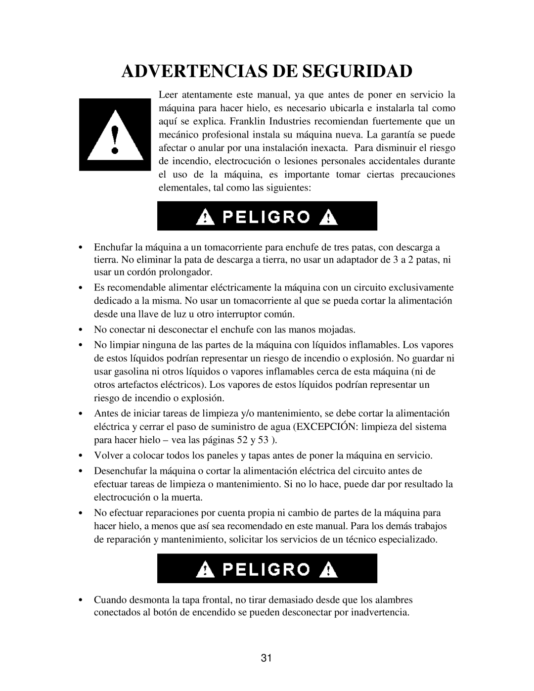 Franklin Industries, L.L.C FIM90, FIM120 user manual Advertencias DE Seguridad 