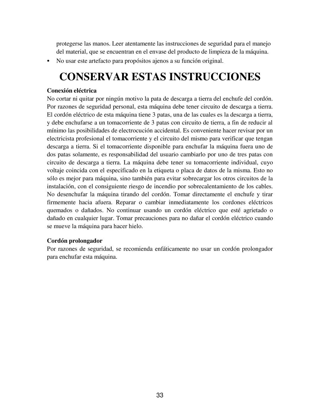 Franklin Industries, L.L.C FIM90, FIM120 user manual Conservar Estas Instrucciones, Conexión eléctrica, Cordón prolongador 