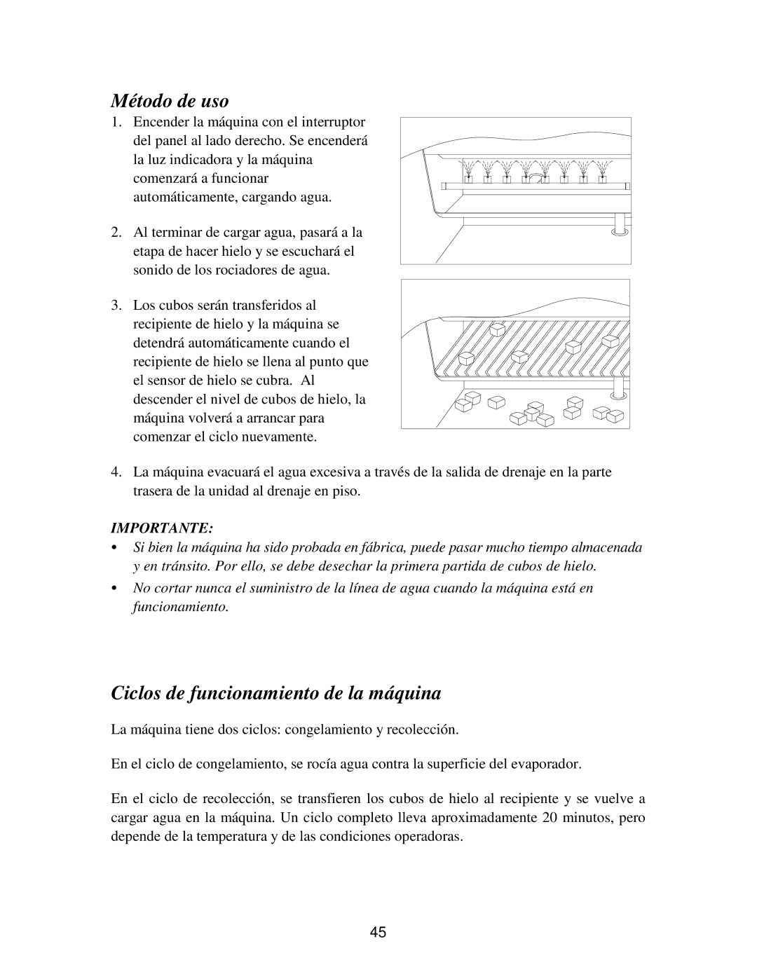 Franklin Industries, L.L.C FIM90, FIM120 user manual Método de uso, Ciclos de funcionamiento de la máquina 