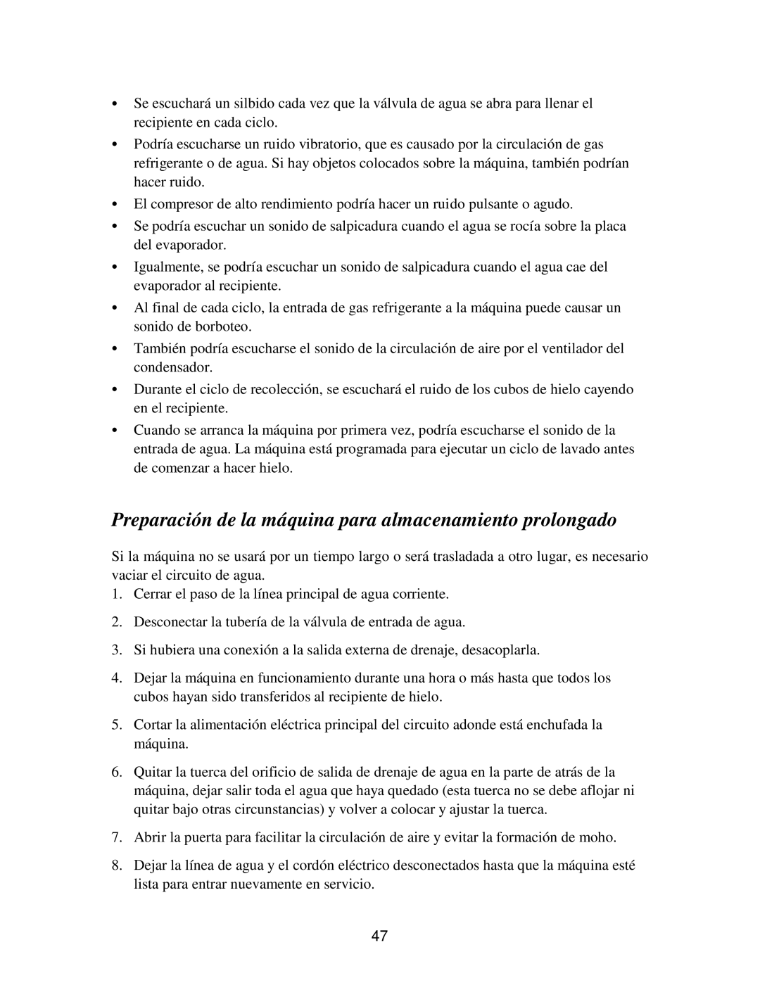 Franklin Industries, L.L.C FIM90, FIM120 user manual Preparación de la máquina para almacenamiento prolongado 