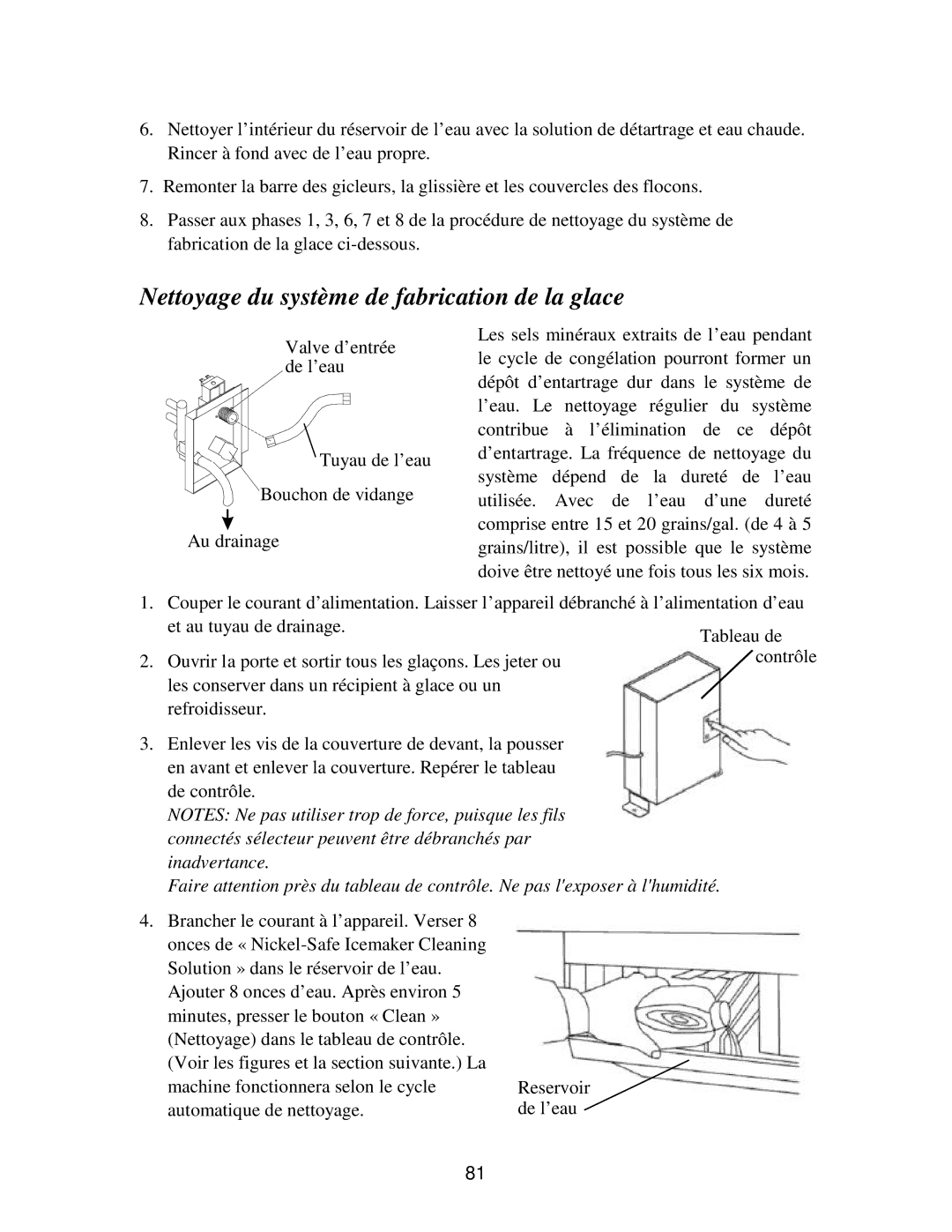 Franklin Industries, L.L.C FIM90, FIM120 user manual Nettoyage du système de fabrication de la glace 