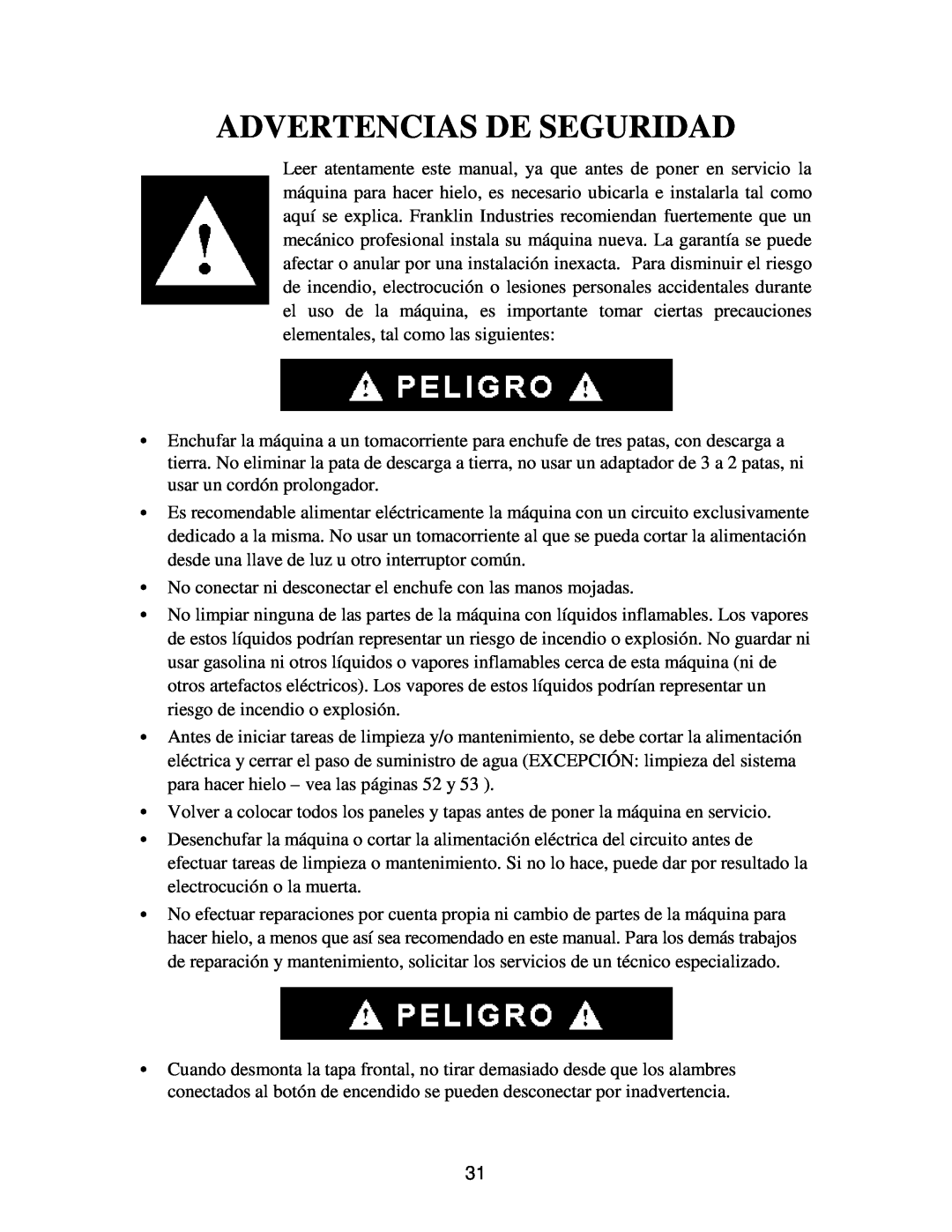 Franklin Industries, L.L.C FIM90, FIM120 user manual Advertencias De Seguridad 