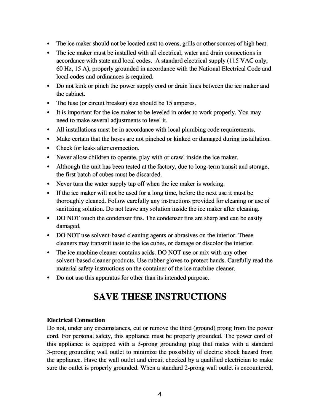 Franklin Industries, L.L.C FIM90, FIM120 user manual Save These Instructions, Electrical Connection 