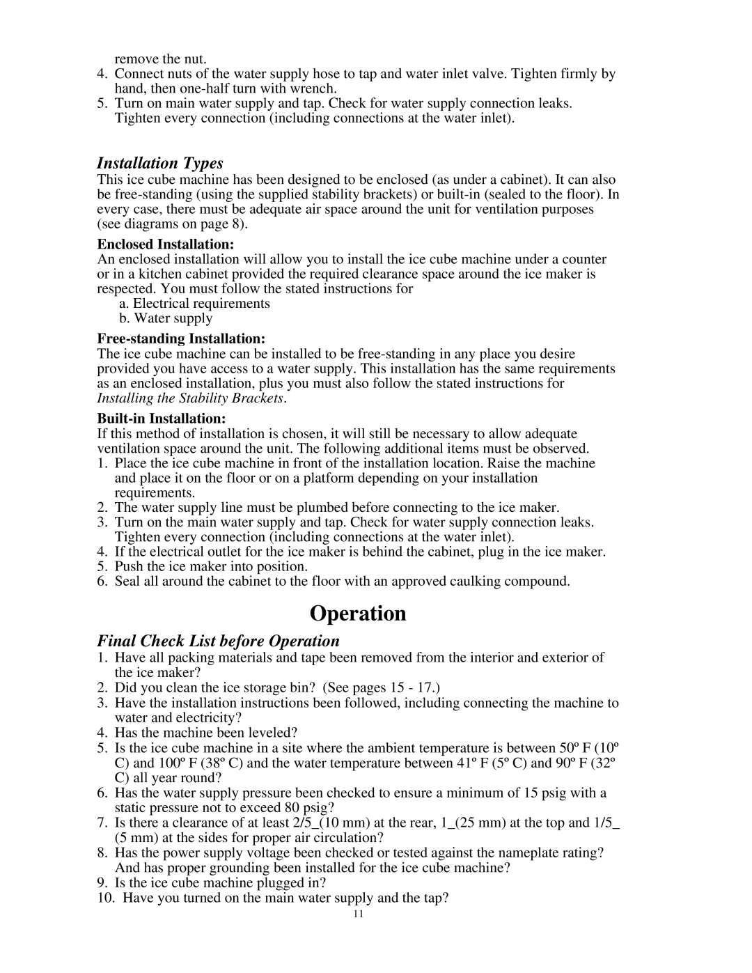 Franklin Industries, L.L.C FIM200 user manual Installation Types, Final Check List before Operation 