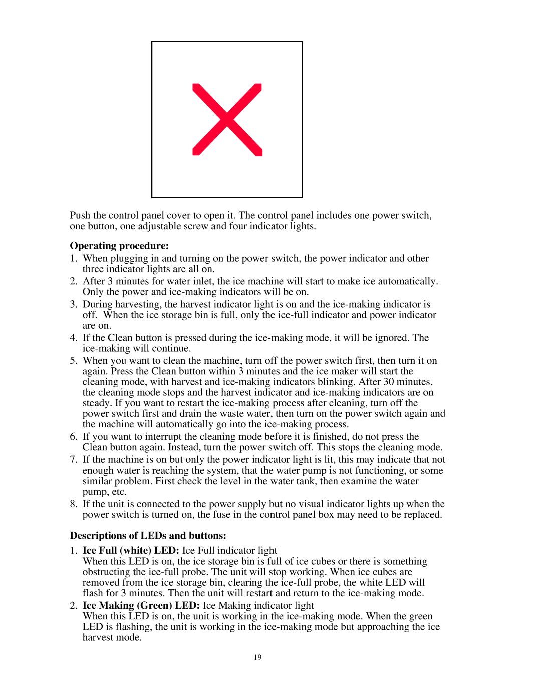 Franklin Industries, L.L.C FIM200 user manual Operating procedure, Descriptions of LEDs and buttons 