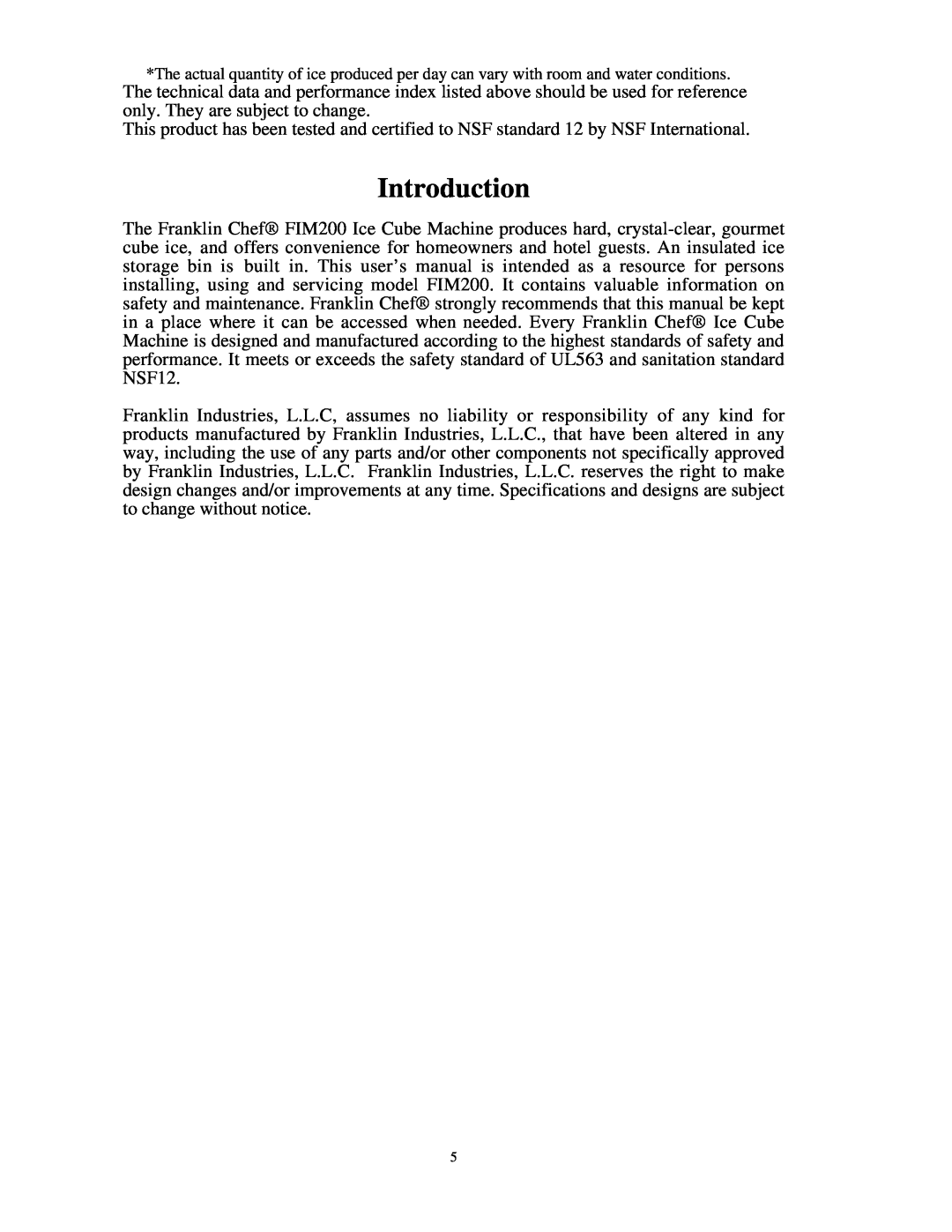 Franklin Industries, L.L.C FIM200 user manual Introduction 