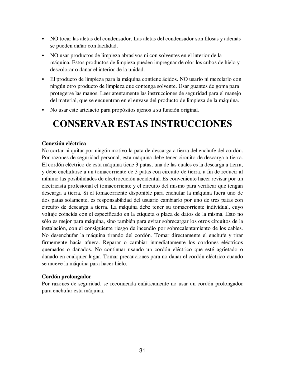 Franklin Industries, L.L.C fim35 user manual Conexión eléctrica, Cordón prolongador 