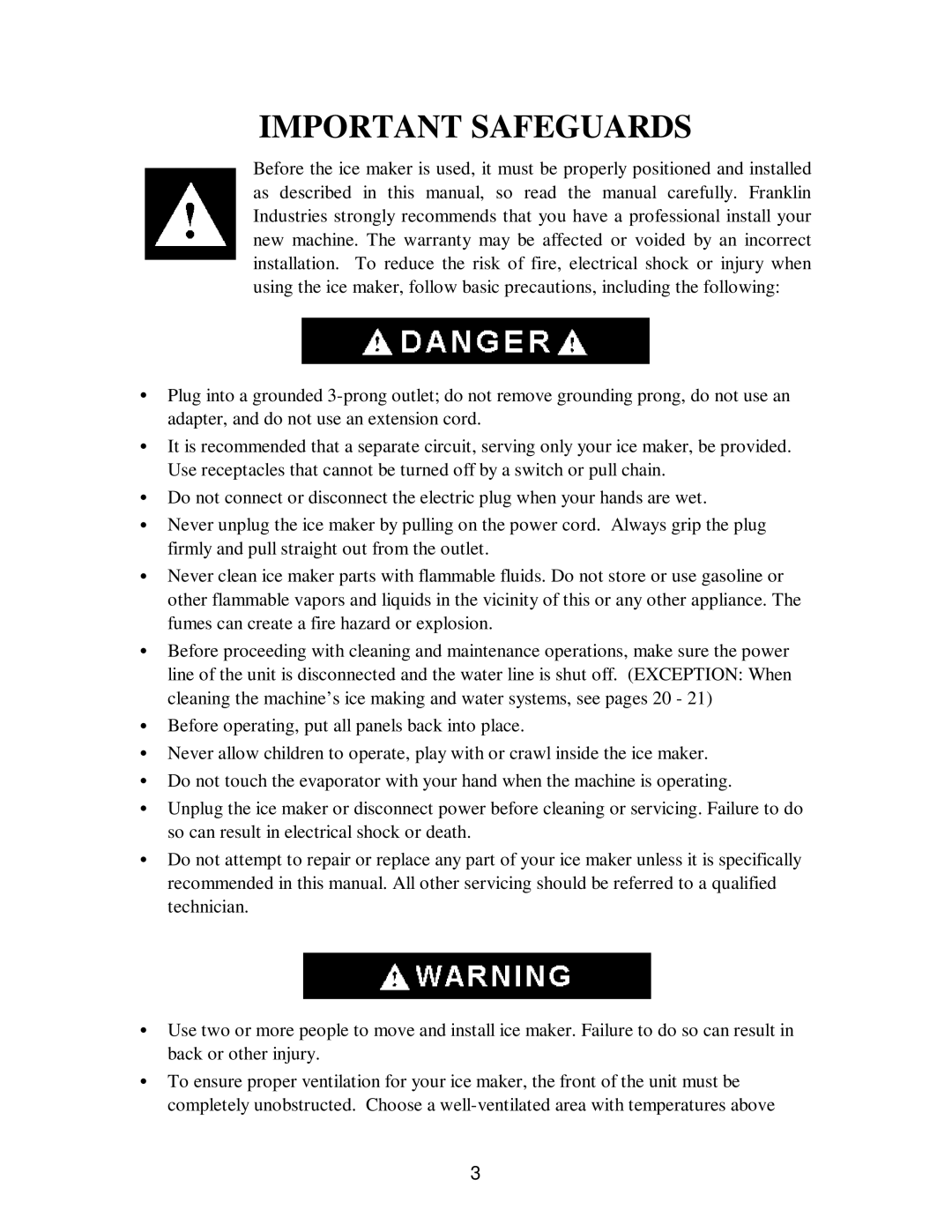 Franklin Industries, L.L.C fim35 user manual Important Safeguards 