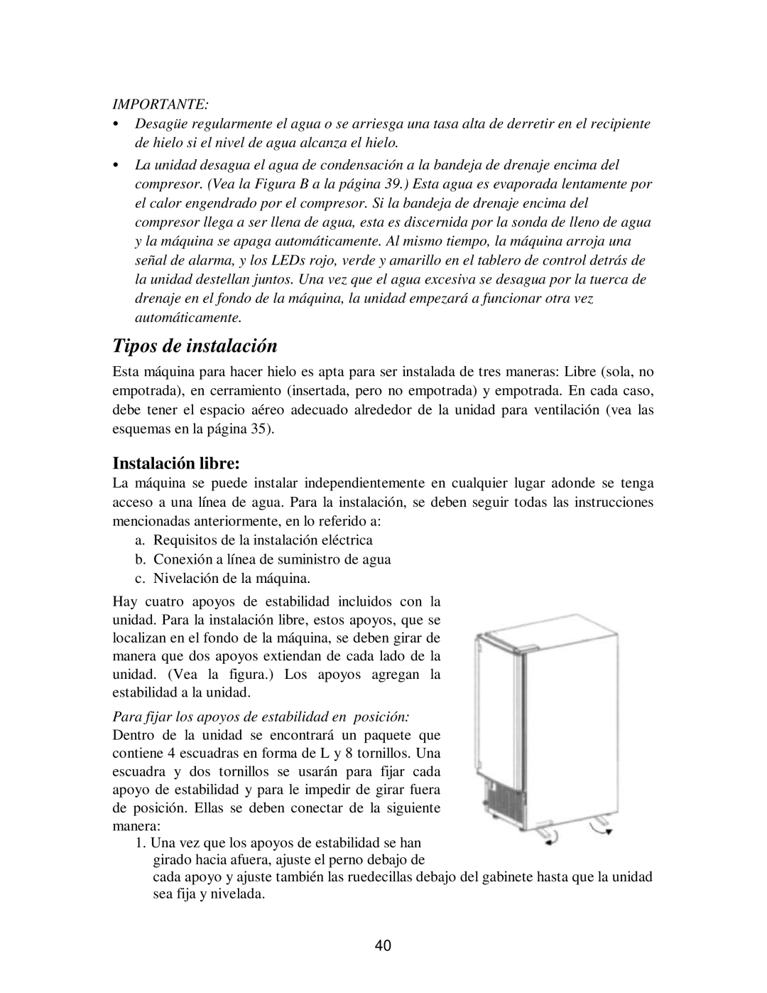 Franklin Industries, L.L.C fim35 user manual Tipos de instalación, Instalación libre 