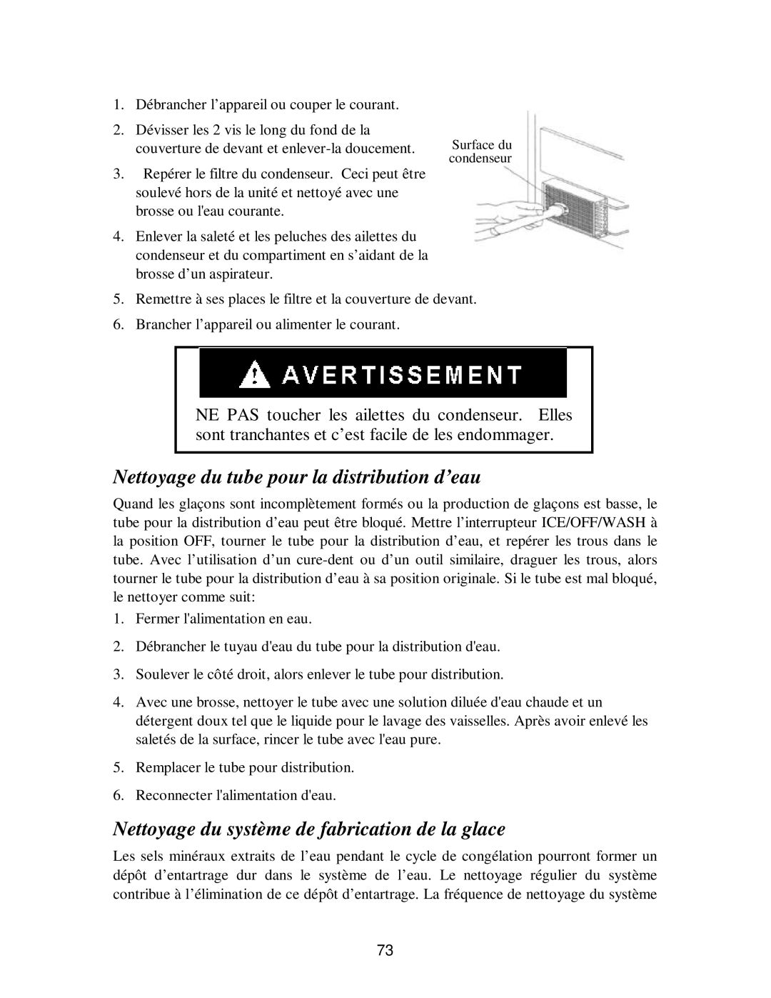 Franklin Industries, L.L.C fim35 user manual Nettoyage du tube pour la distribution d’eau 