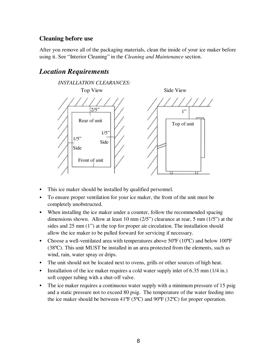 Franklin Industries, L.L.C fim35 user manual Location Requirements, Cleaning before use 