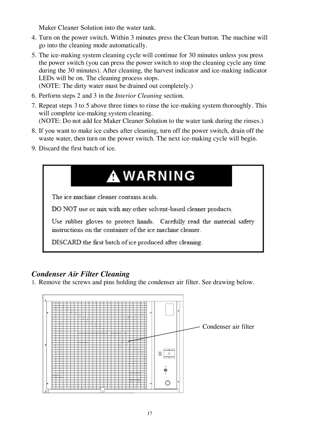 Franklin Industries, L.L.C FIM400 user manual Condenser Air Filter Cleaning 